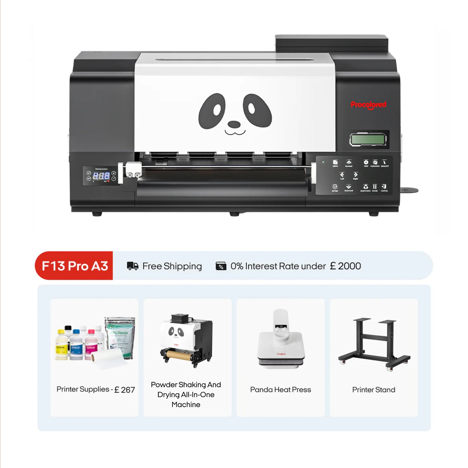 Procolored F13 Pro Panda DTF Printer 13" A3 Dual XP600 & Stand Ultimate Bundle