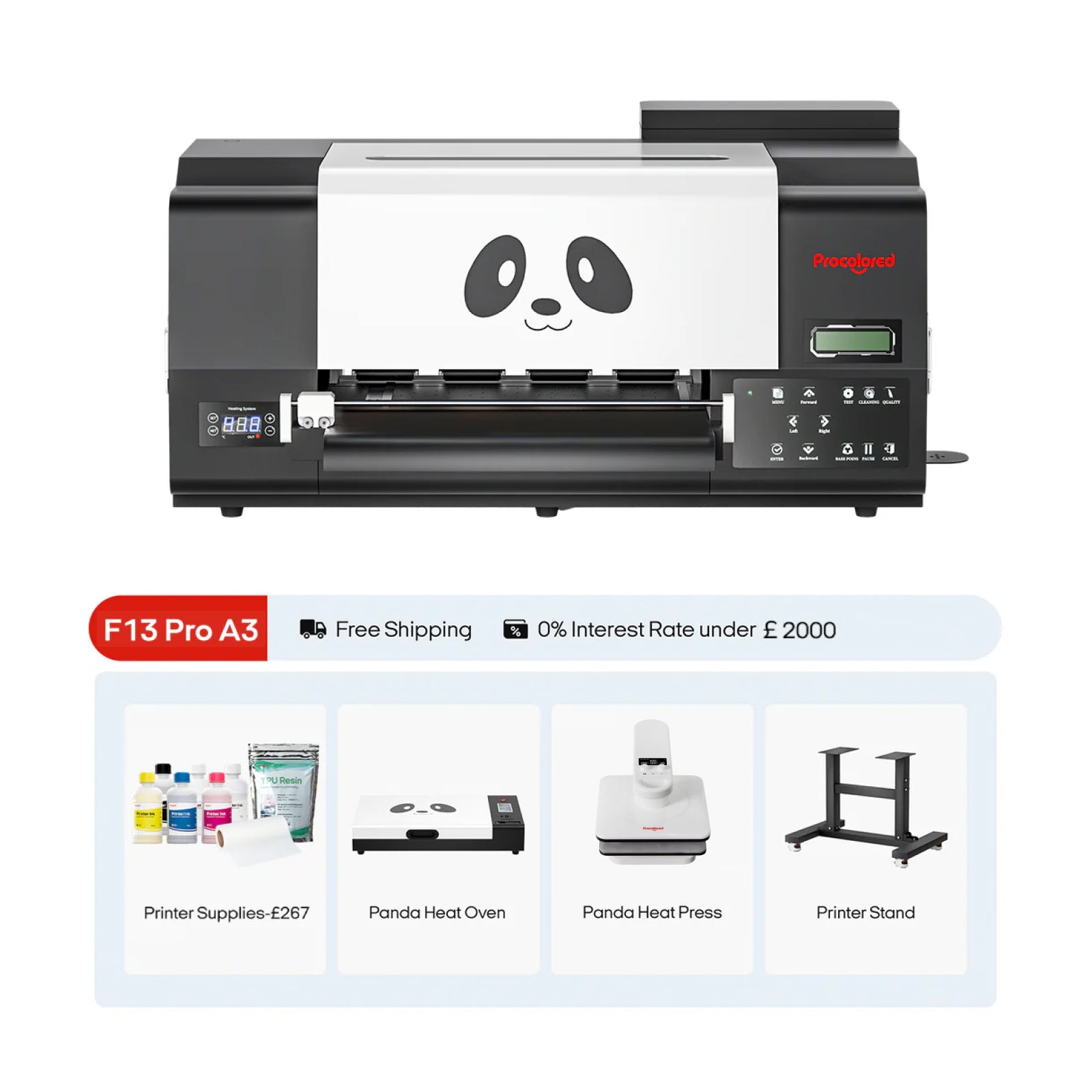 Procolored F13 Pro Panda DTF Printer 13" A3 Dual XP600 + Stand & Complete Bundle