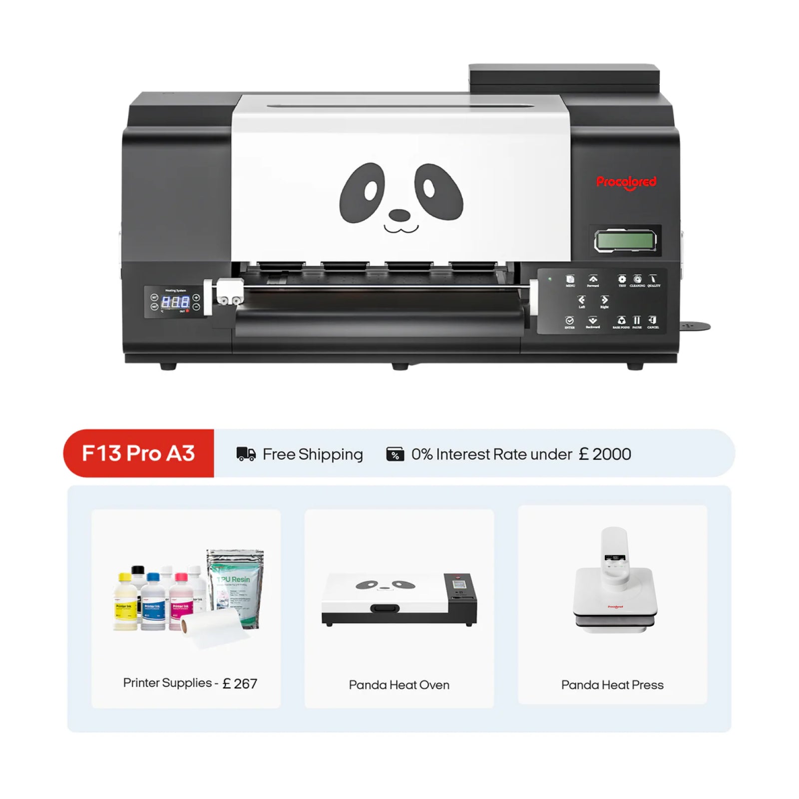 Procolored F13 Pro Panda DTF Printer 13" A3 Dual XP600 & Complete Bundle