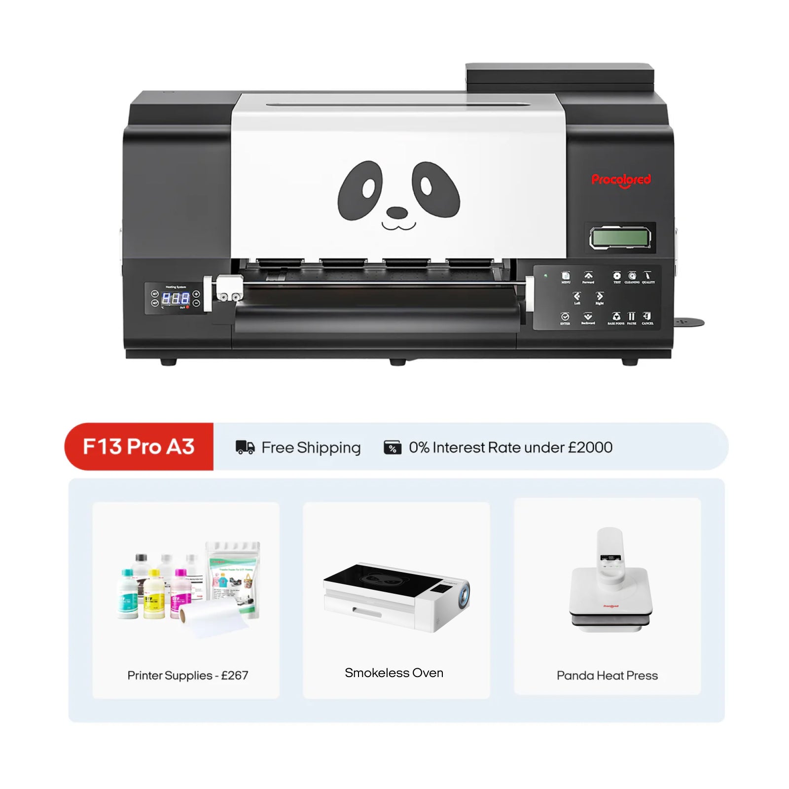 Procolored F13 Pro Panda DTF Printer 13" A3 Dual XP600 & Complete Bundle Premium