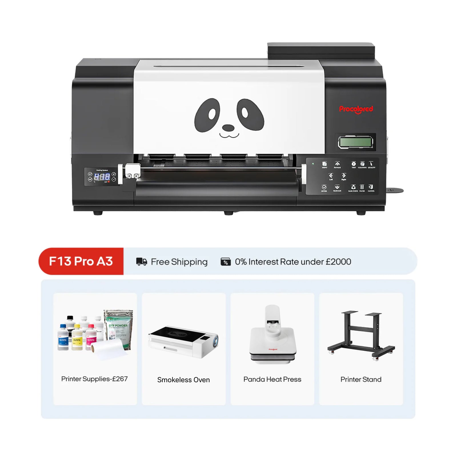 Procolored F13 Pro Panda DTF Printer 13" A3 Dual XP600 + Stand & Complete Bundle Premium