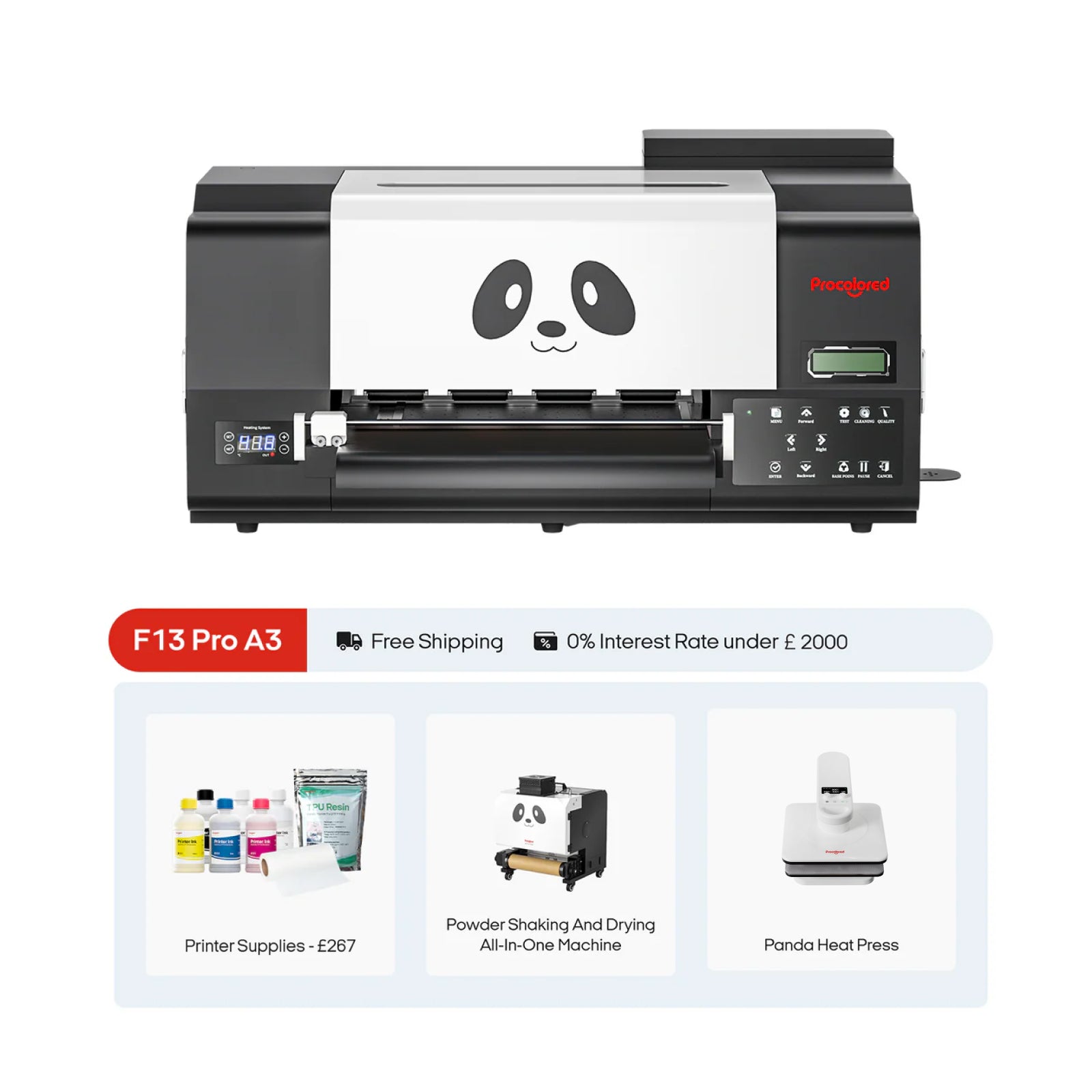Procolored F13 Pro Panda DTF Printer 13" A3 Dual XP600 & Ultimate Bundle