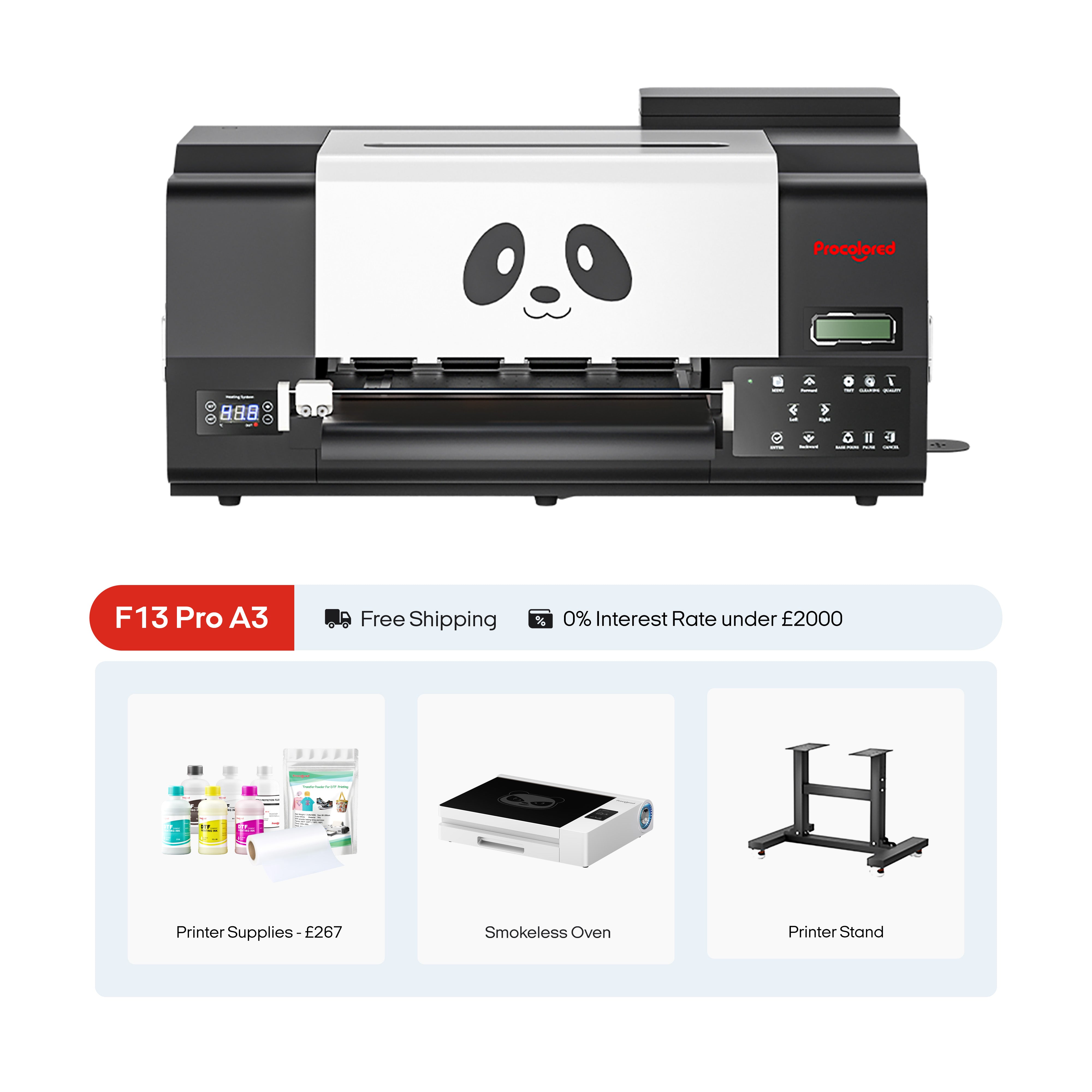 Procolored F13 Pro Panda DTF Printer 13" A3 Dual XP600 + Stand + Oven Premium
