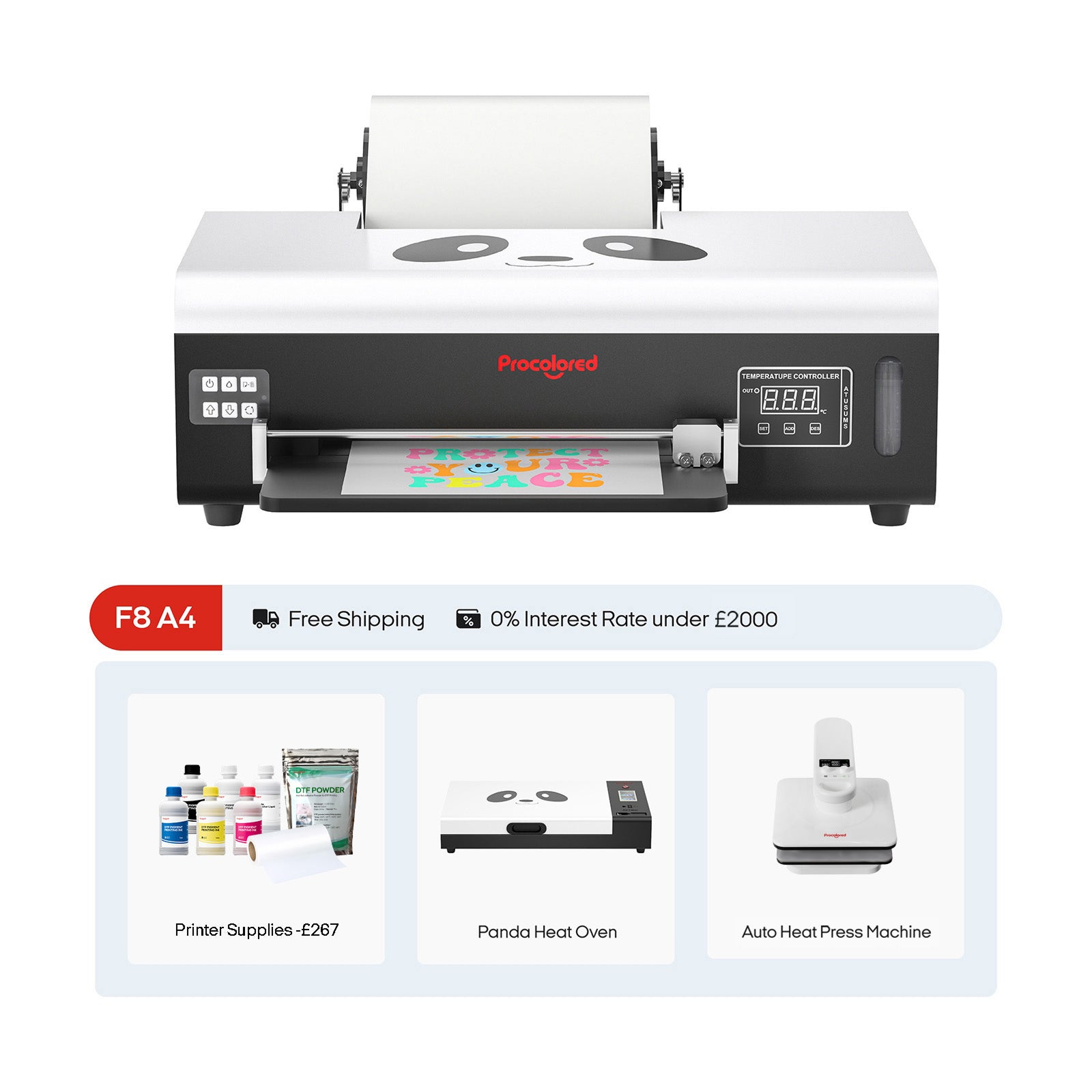 Procolored F8 Panda DTF Printer 8.2" A4 L800 & Complete Bundle