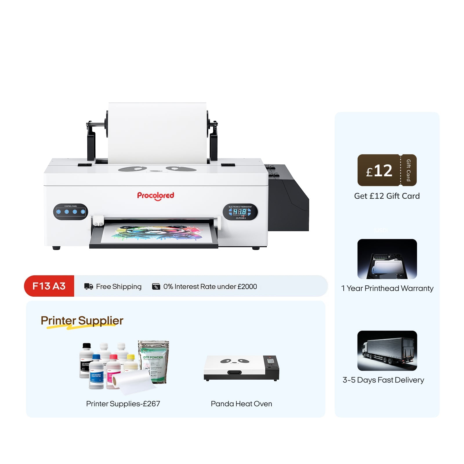 Procolored F13 Panda DTF Printer 13" A3 L1800 & Oven