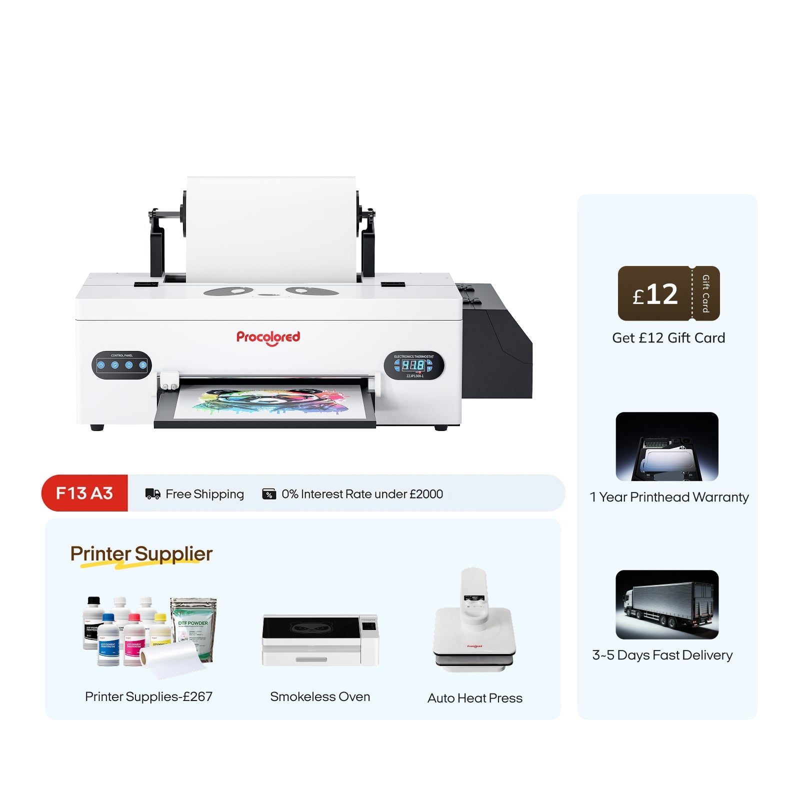 Procolored F13 Panda DTF Printer 13" A3 L1800 & Complete Bundle Premium
