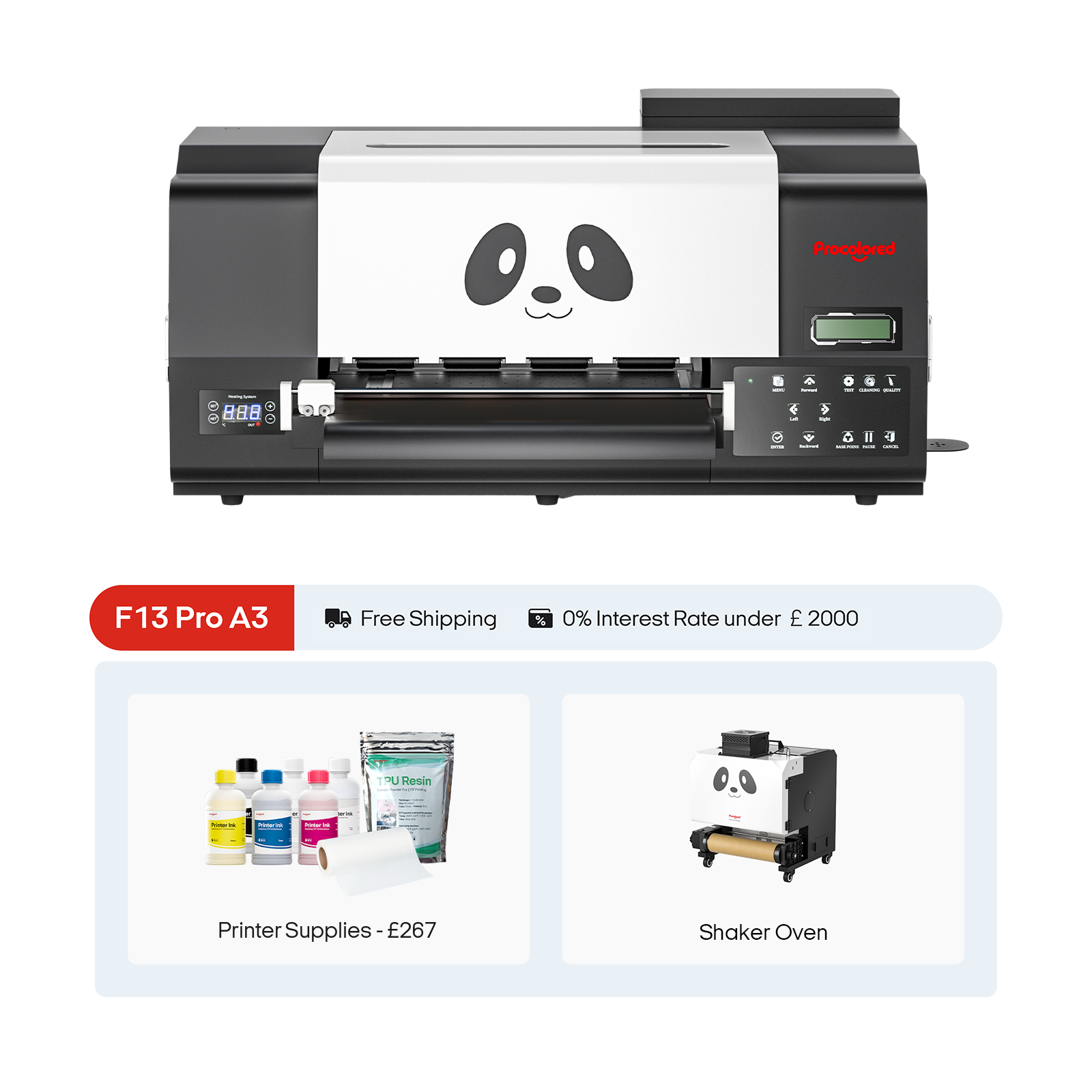Procolored F13 Pro Panda DTF Printer 13" A3 Dual XP600 & DTF Shaker Bundle
